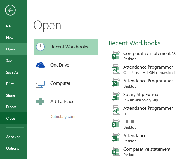 Image office button in excel 2013