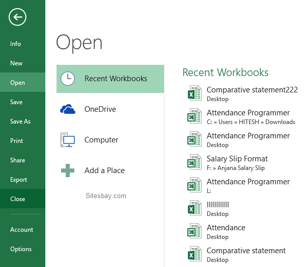 office button in excel 2013