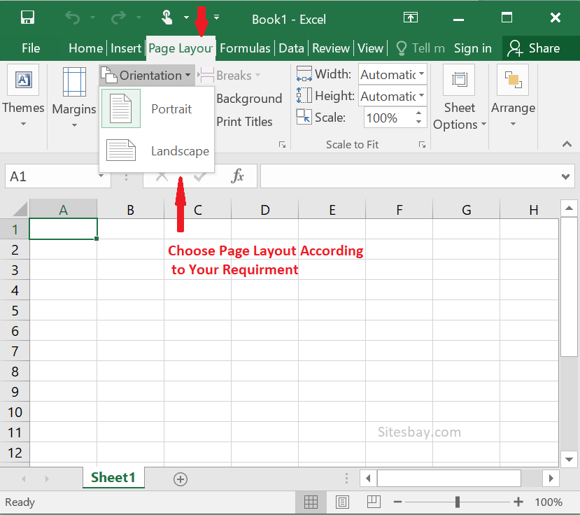 page layout setting in excel