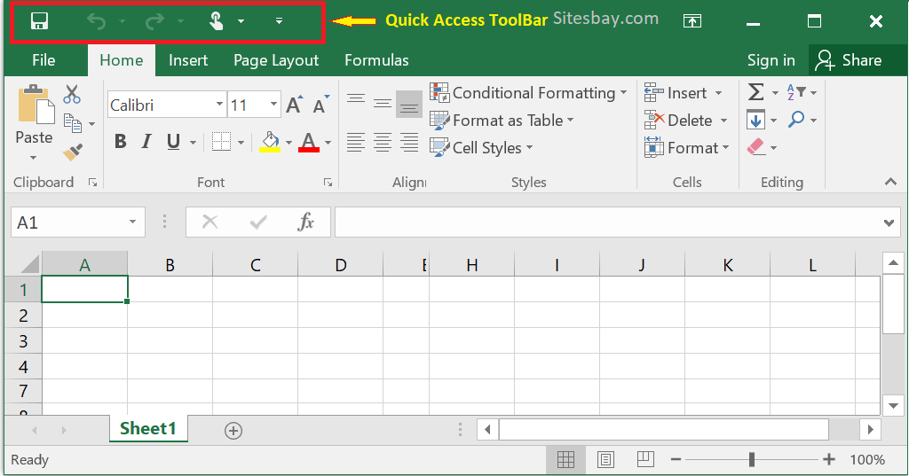 auick access toolbar in excel