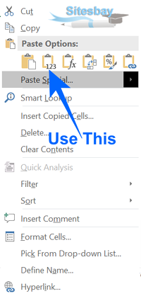 Image remove formula and paste value in excel