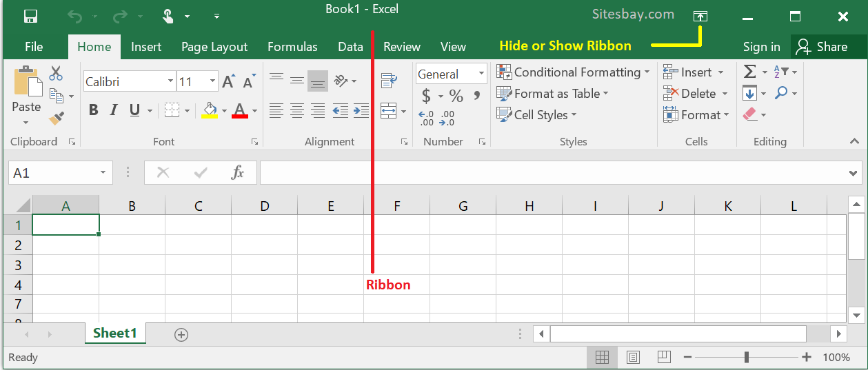 ribbon in excel