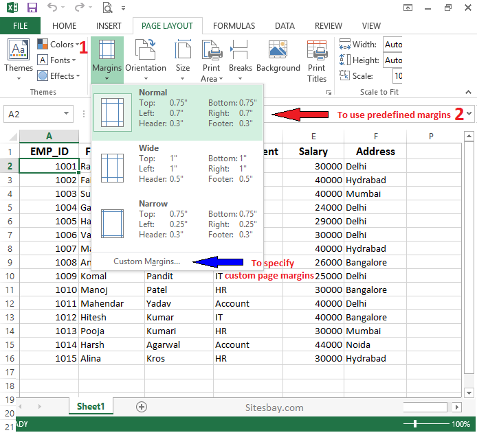 Image how to set page margins in excel