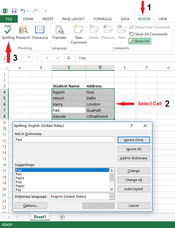 Image how to check spelling in excel