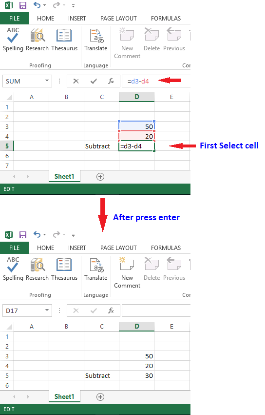 Image subtract data in excel