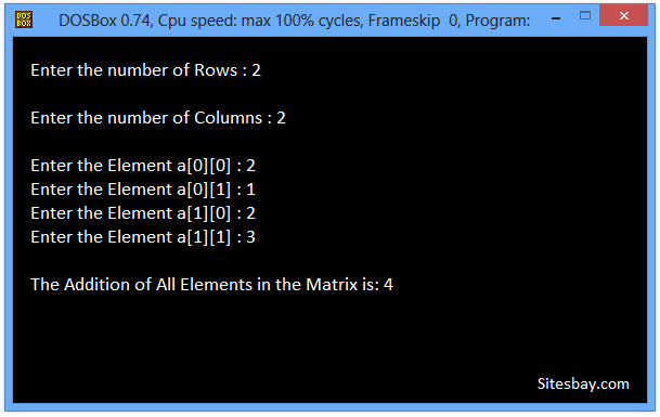 output C program to find sum of diagonal elements in a matrix