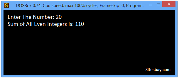 calculate sum of all even integer in c