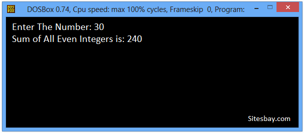 output calculate sum of all even integer in c