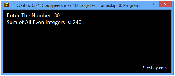 calculate sum of all even integer in c