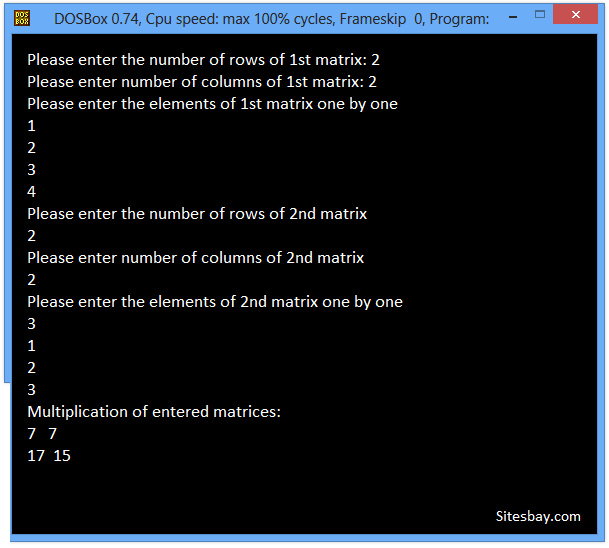 c program multiply 2X2 Matrices