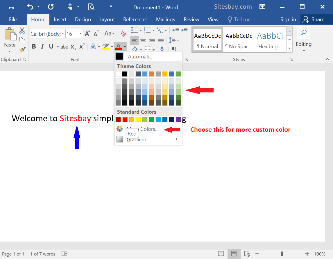 change font color in word