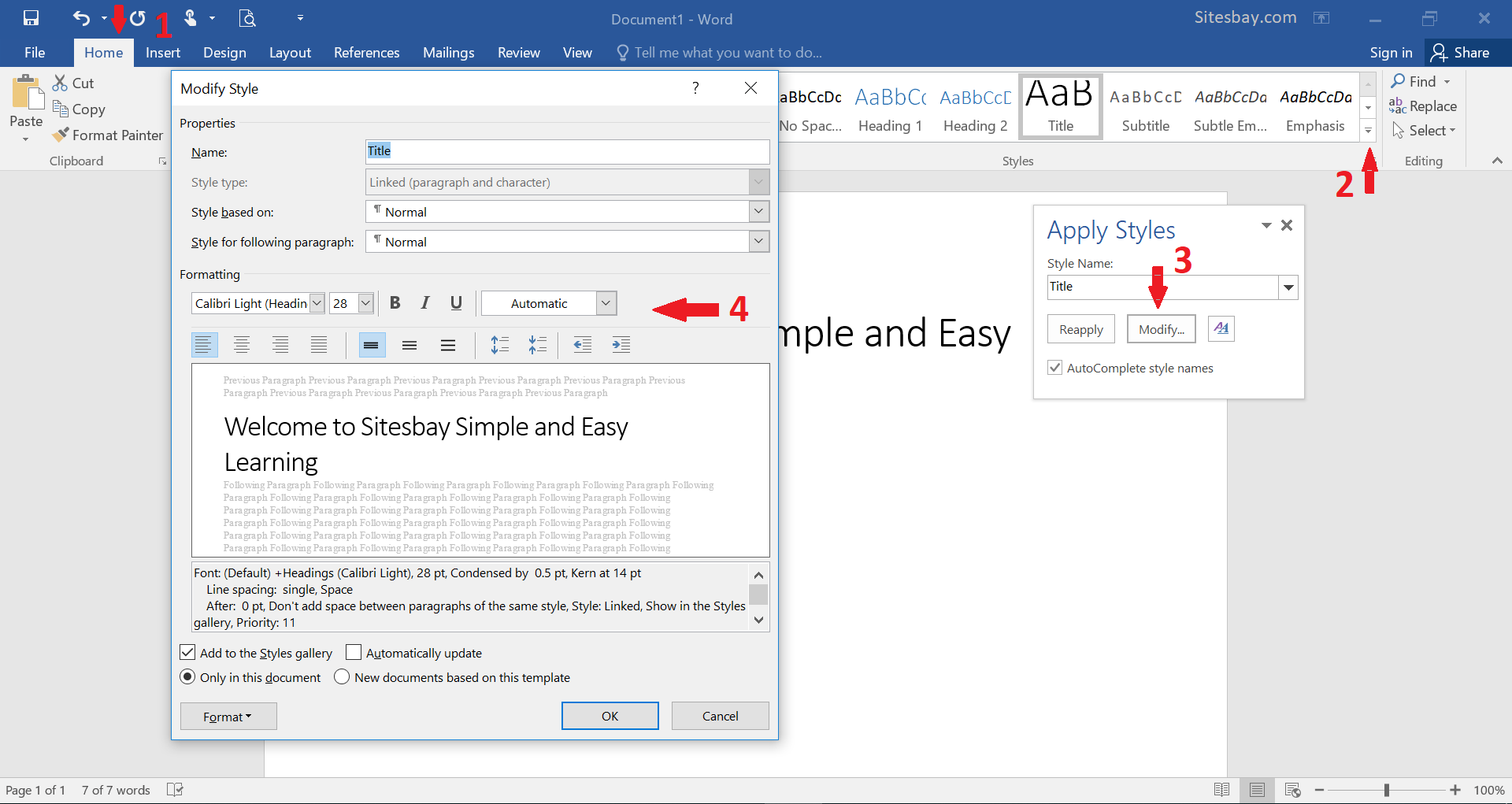 customize text style in word