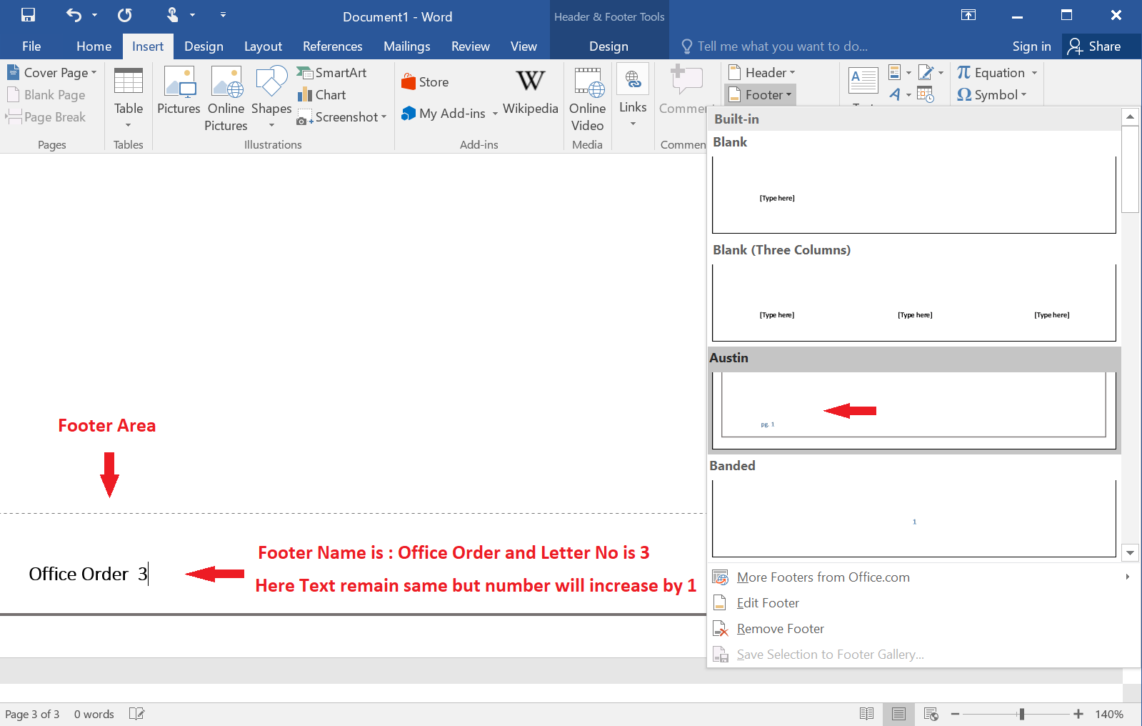 insert header and footer in word