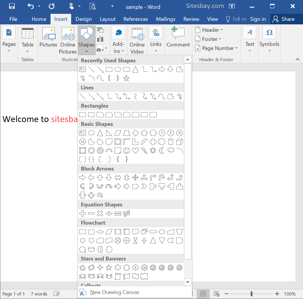 insert text in box in word