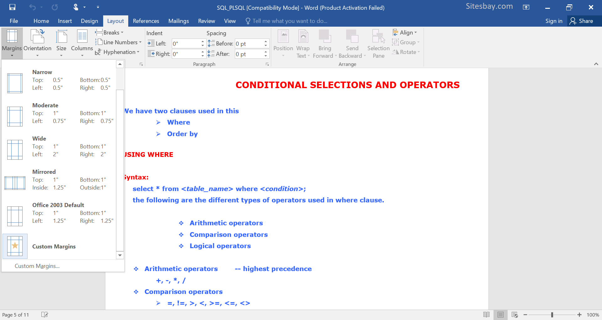 set page layout in word