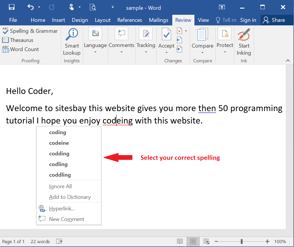 Images spelling check in word