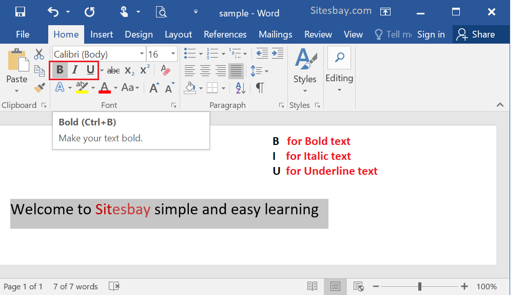 text bold underline italic in word