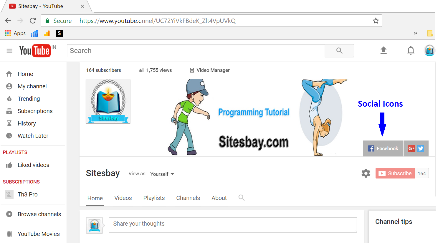 Images Add social icon on youtube channel