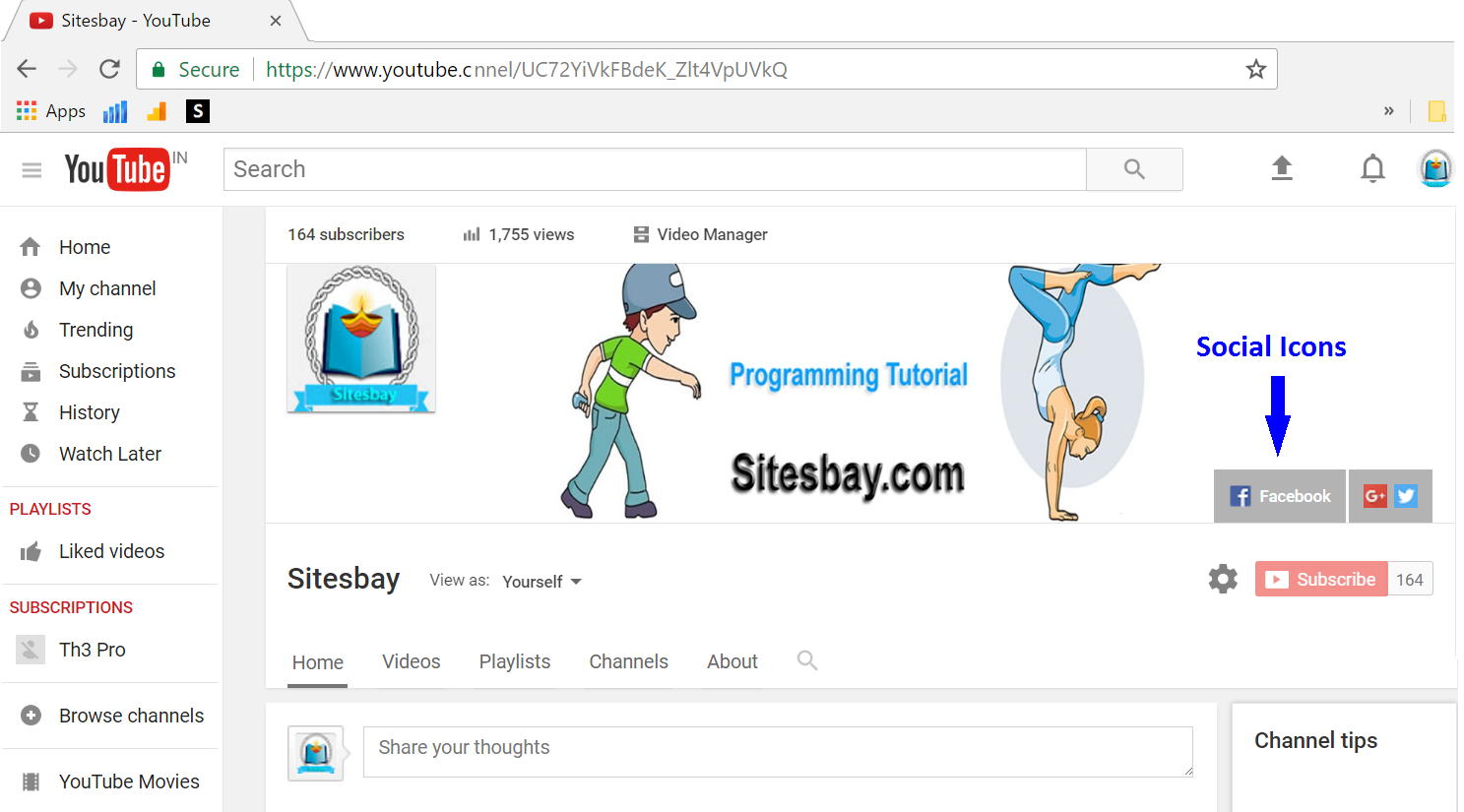 Add social icon on youtube channel