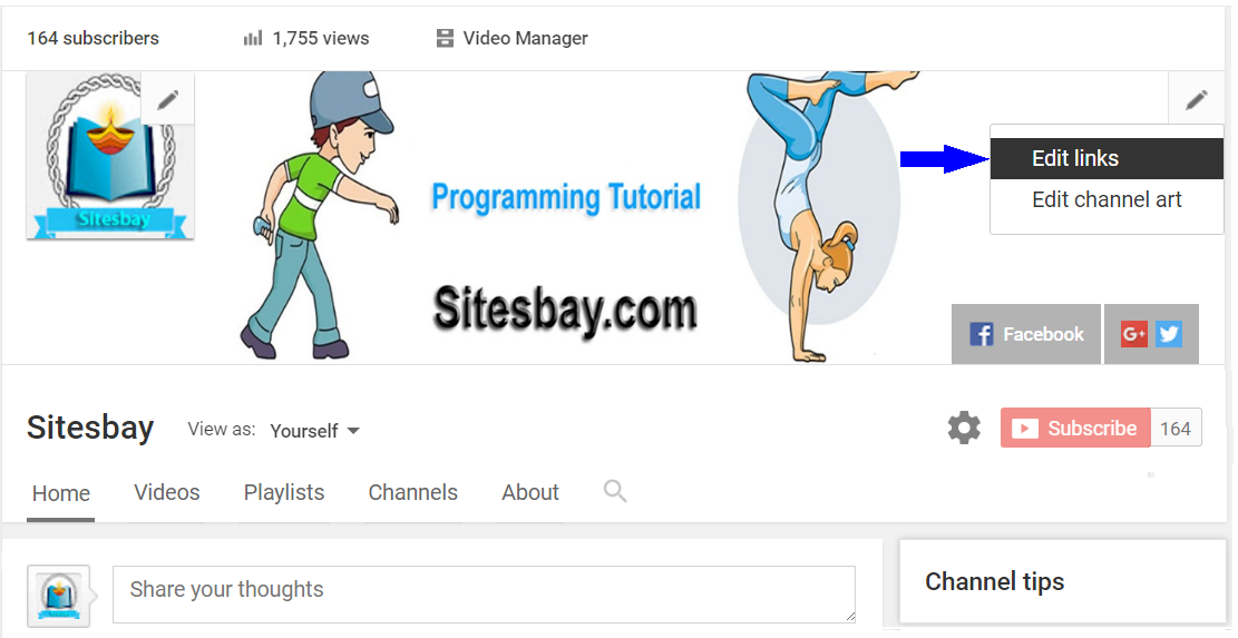 Images Add facebook button on youtube channel