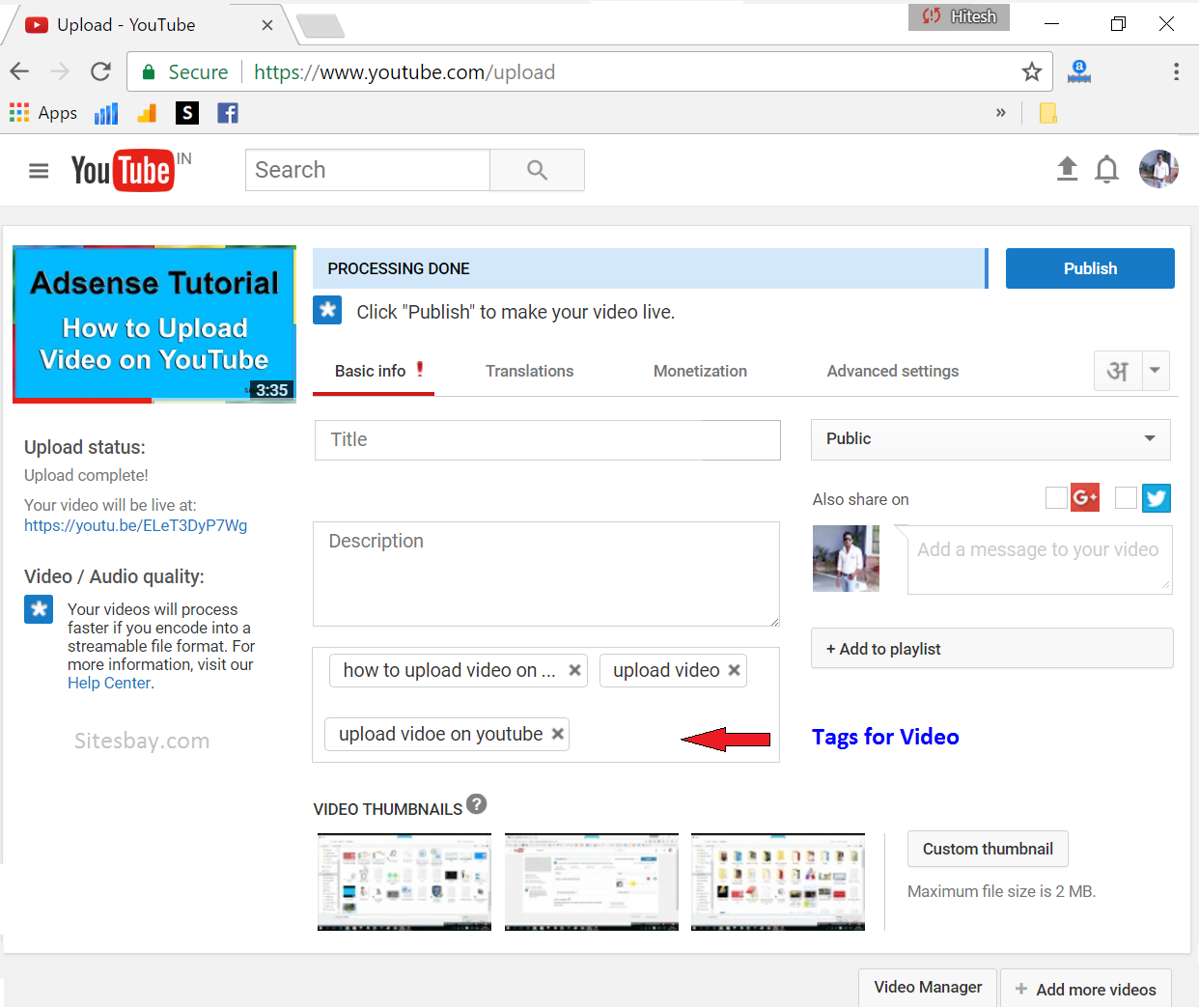 Images tags for youtube video